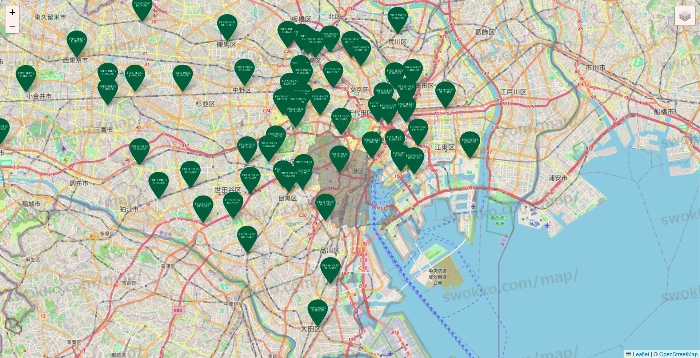 東京都のフレッシュネスバーガーの店舗地図