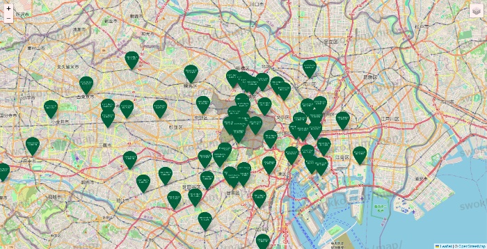東京都のフレッシュネスバーガーの店舗地図