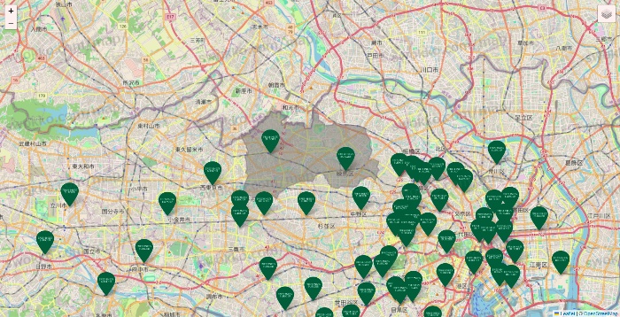 東京都のフレッシュネスバーガーの店舗地図
