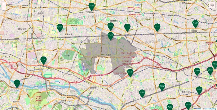 東京都のフレッシュネスバーガーの店舗地図
