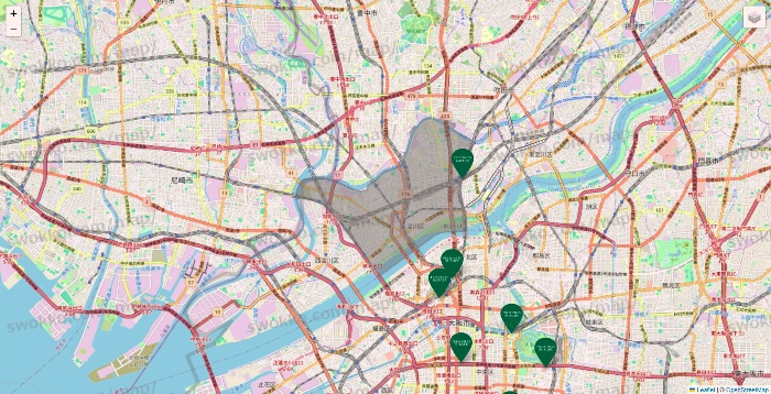 大阪府のフレッシュネスバーガーの店舗地図