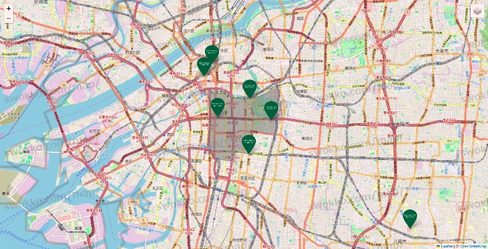 大阪府のフレッシュネスバーガーの店舗地図