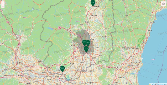 栃木県のフレッシュネスバーガーの店舗地図