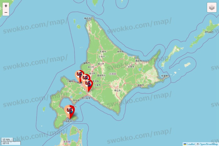 北海道のがってん寿司・函太郎の店舗地図