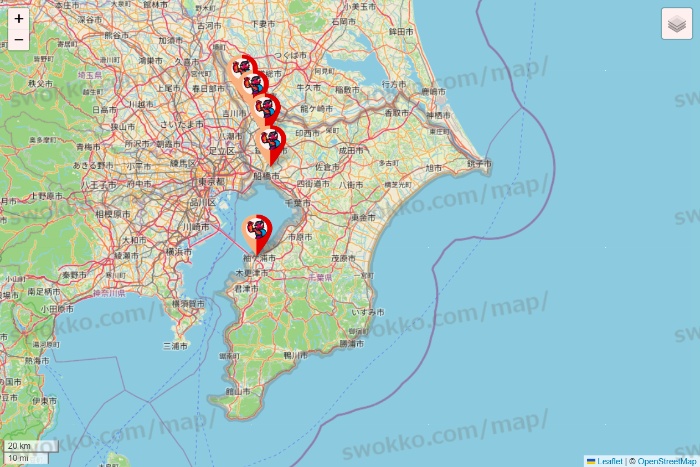 千葉県のがってん寿司・函太郎の店舗地図