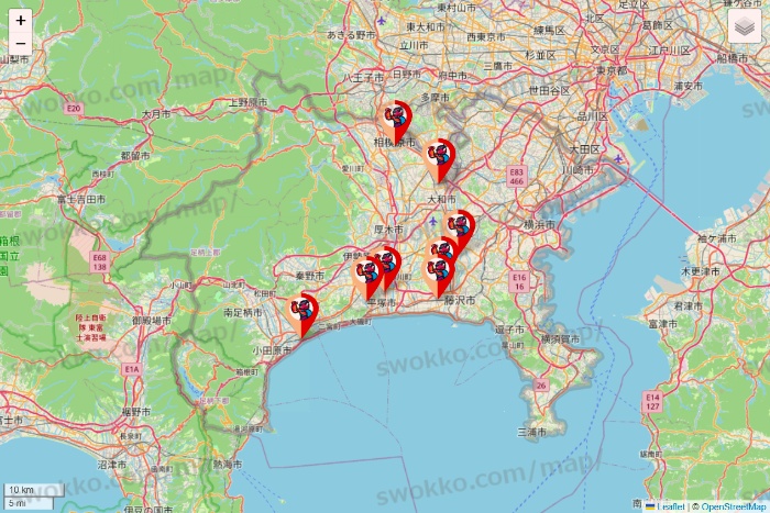 神奈川県のがってん寿司・函太郎の店舗地図