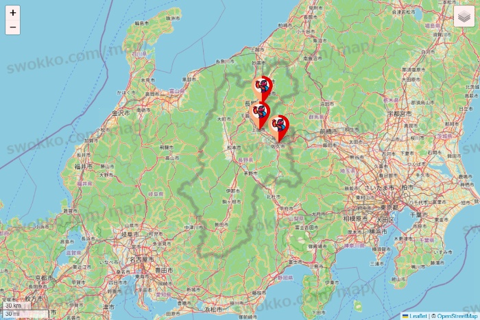 長野県のがってん寿司・函太郎の店舗地図
