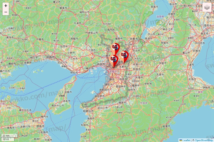 大阪府のがってん寿司・函太郎の店舗地図