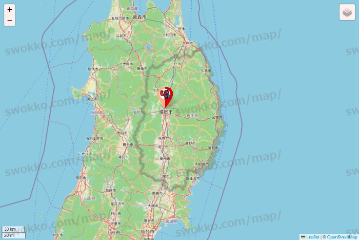 岩手県のがってん寿司・函太郎の店舗地図