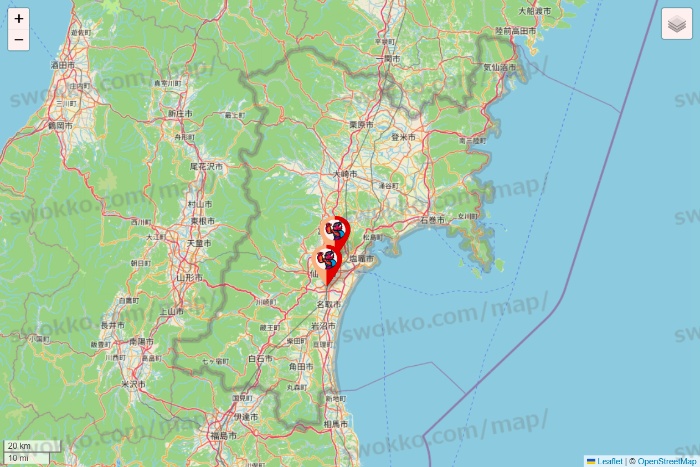 宮城県のがってん寿司・函太郎の店舗地図