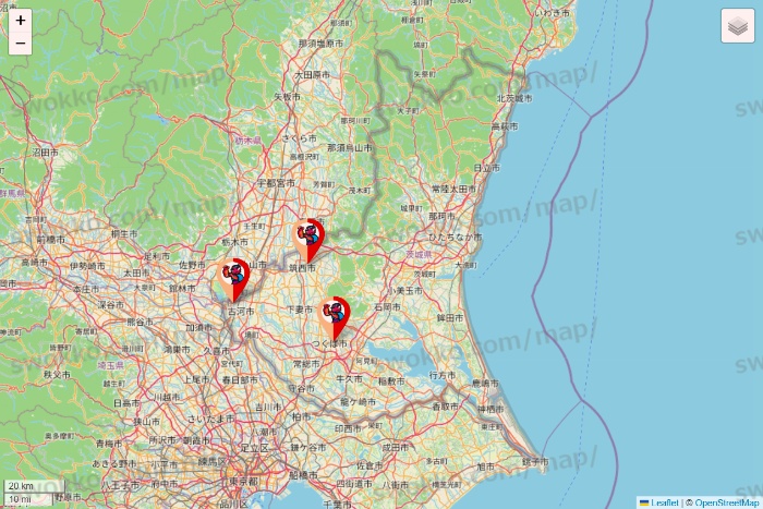茨城県のがってん寿司・函太郎の店舗地図