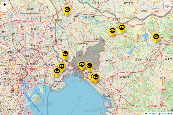 千葉県のゴールドジムの店舗地図