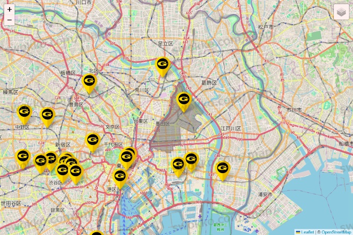 東京都のゴールドジムの店舗地図
