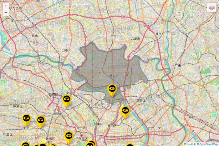 東京都のゴールドジムの店舗地図