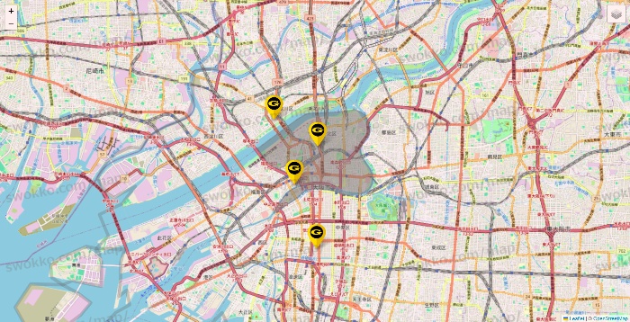 大阪府のゴールドジムの店舗地図