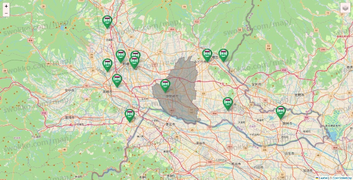 群馬県の業務スーパーの店舗地図