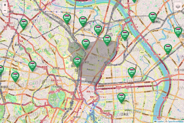 東京都の業務スーパーの店舗地図