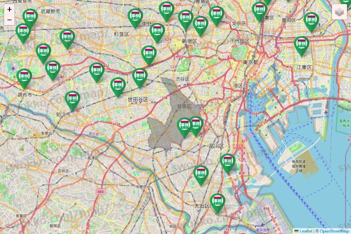 東京都の業務スーパーの店舗地図