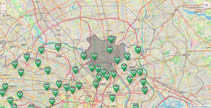 東京都の業務スーパーの店舗地図