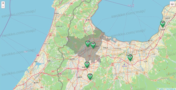 富山県の業務スーパーの店舗地図