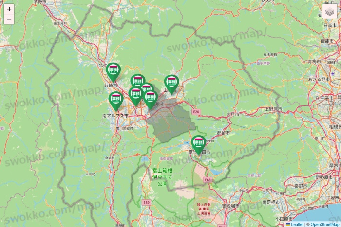 山梨県の業務スーパーの店舗地図