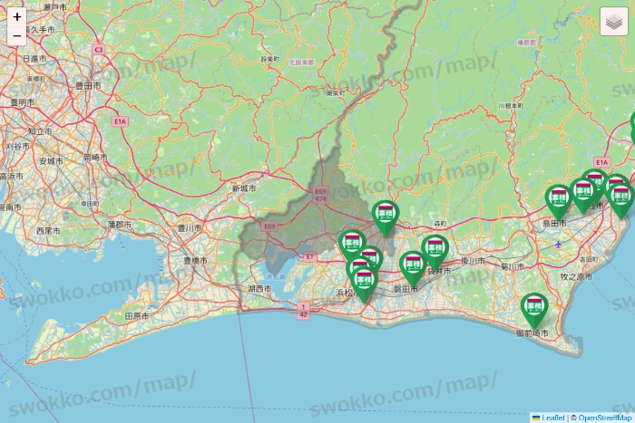 静岡県の業務スーパーの店舗地図