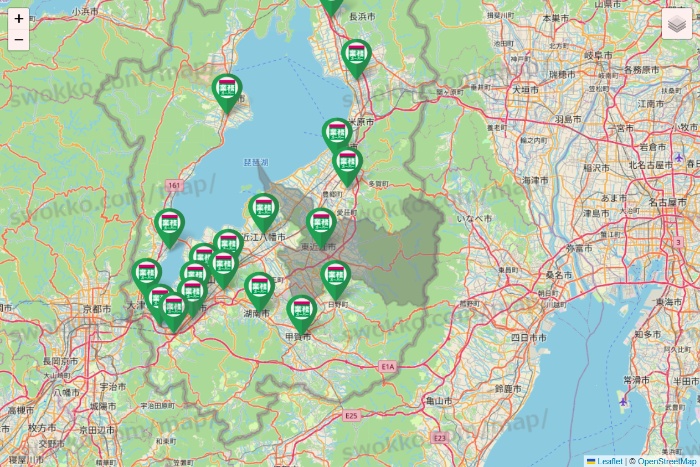 滋賀県の業務スーパーの店舗地図
