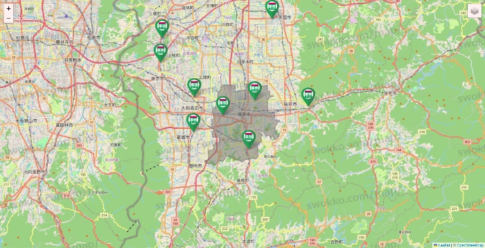 奈良県の業務スーパーの店舗地図