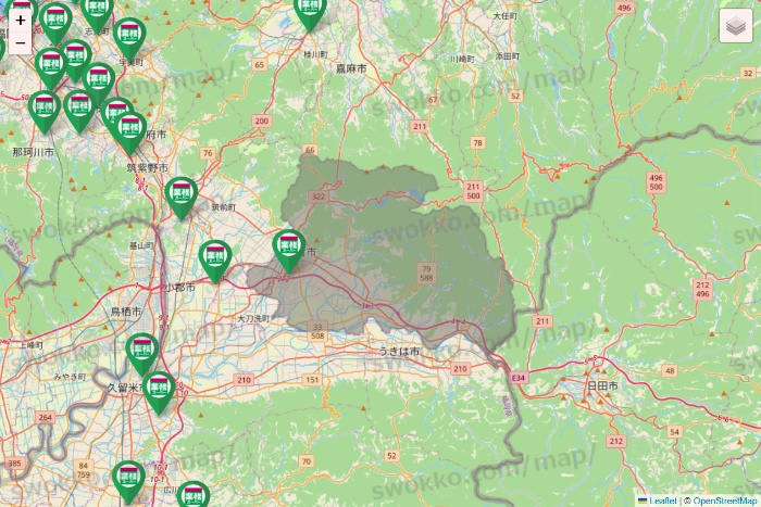 福岡県の業務スーパーの店舗地図