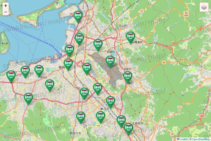 福岡県の業務スーパーの店舗地図