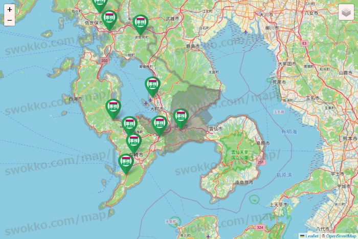 長崎県の業務スーパーの店舗地図