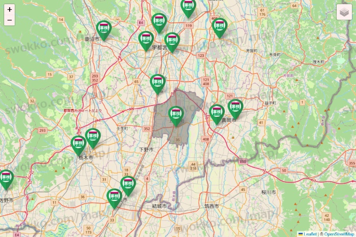 栃木県の業務スーパーの店舗地図