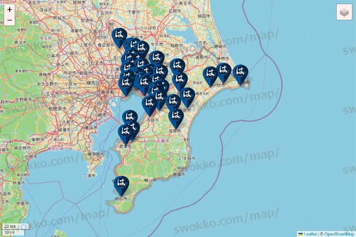 千葉県のはま寿司の店舗地図