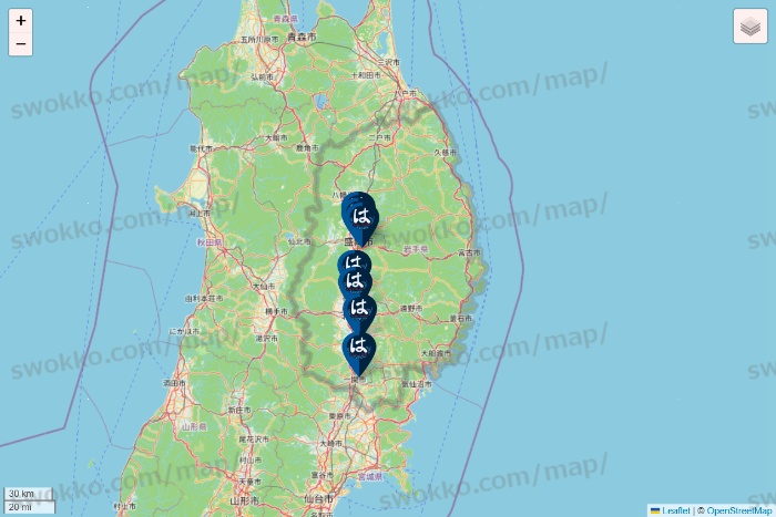 岩手県のはま寿司の店舗地図