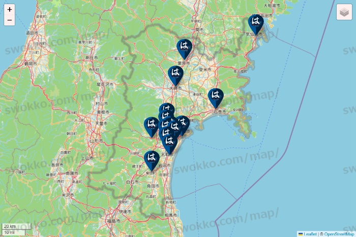 宮城県のはま寿司の店舗地図