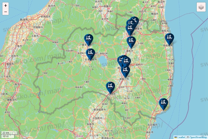 福島県のはま寿司の店舗地図