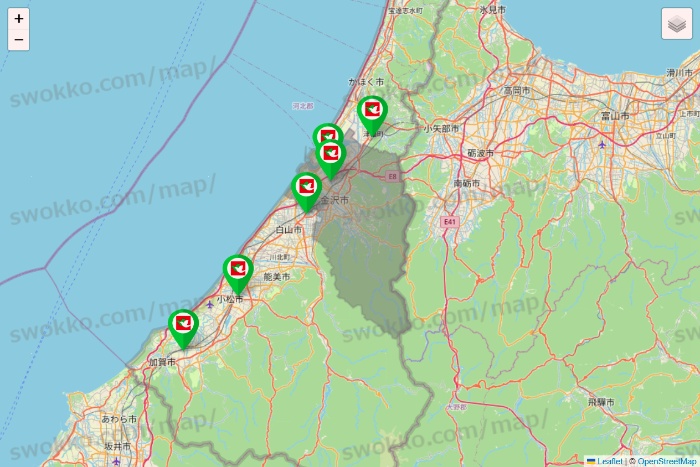 石川県の平和堂（フレンドマート・アルプラザ）の店舗地図