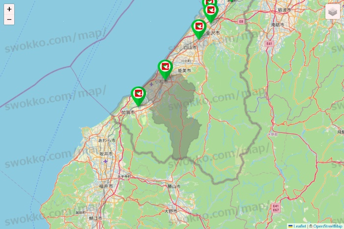 石川県の平和堂（フレンドマート・アルプラザ）の店舗地図