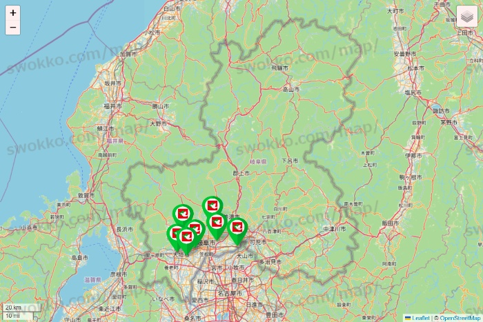 岐阜県の平和堂（フレンドマート・アルプラザ）の店舗地図