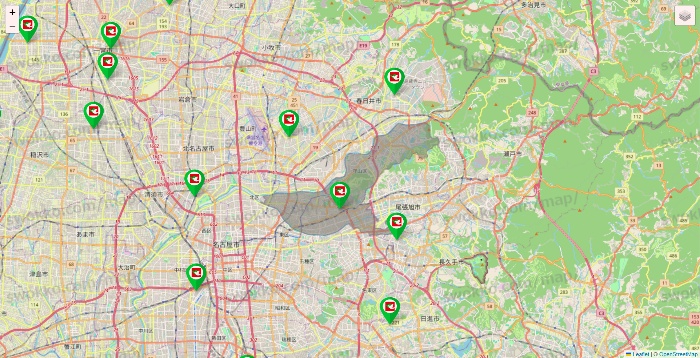 愛知県の平和堂（フレンドマート・アルプラザ）の店舗地図