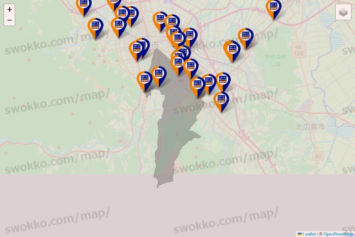 北海道のハローストレージの店舗地図