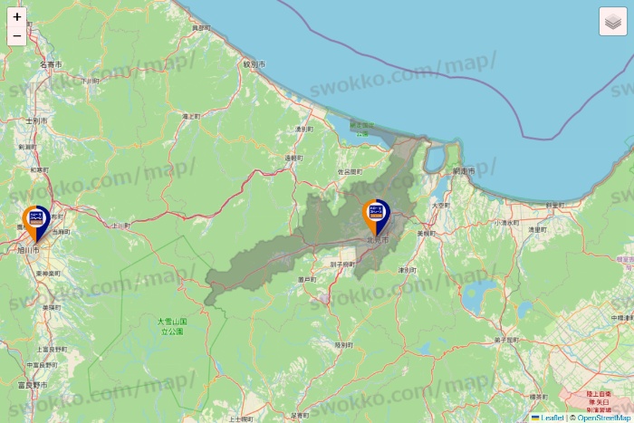 北海道のハローストレージの店舗地図