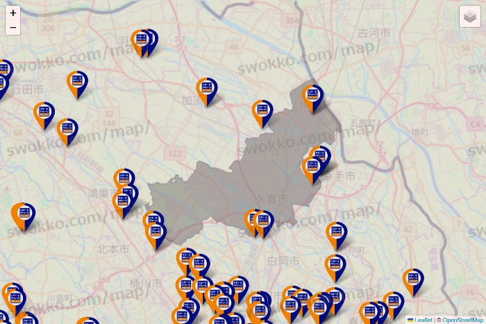 埼玉県のハローストレージの店舗地図
