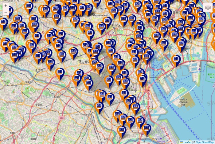東京都のハローストレージの店舗地図