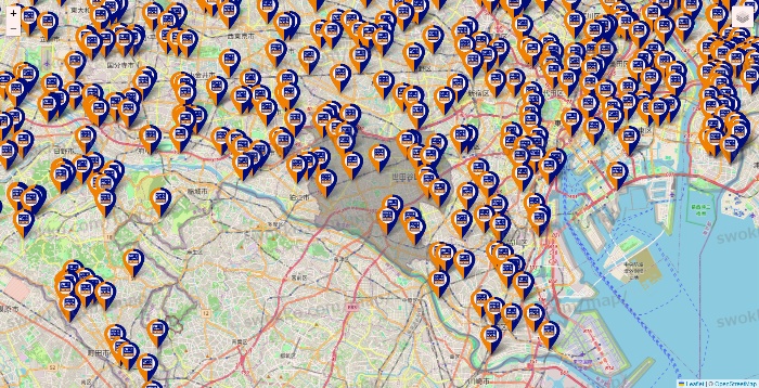 東京都のハローストレージの店舗地図