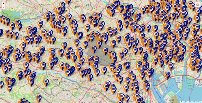 東京都のハローストレージの店舗地図