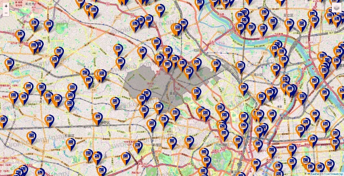 東京都のハローストレージの店舗地図