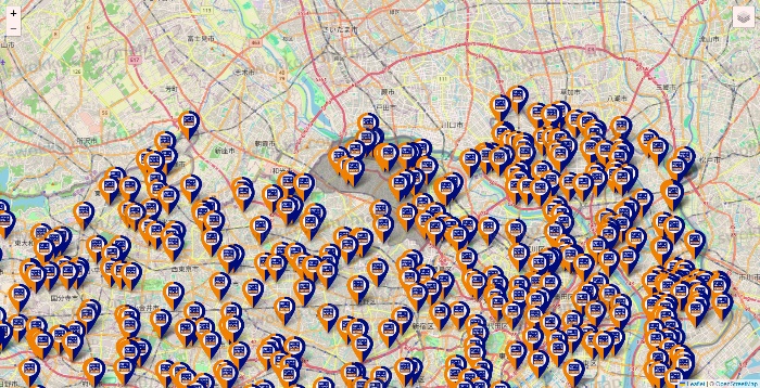 東京都のハローストレージの店舗地図