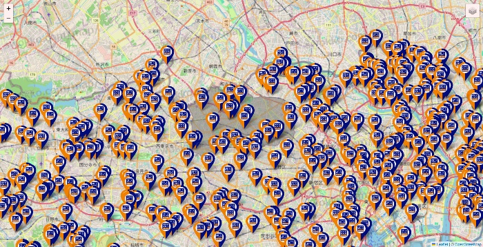 東京都のハローストレージの店舗地図