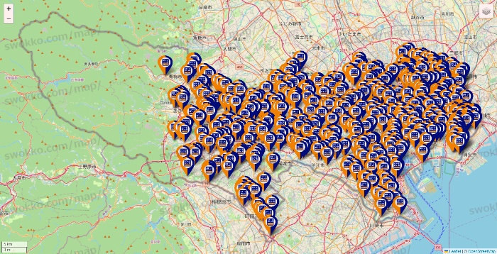 東京都のハローストレージの店舗地図